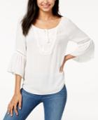 Bcx Juniors' Bell-sleeved Crochet-trimmed Peasant Top
