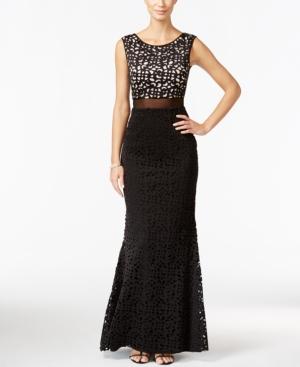 Xscape Sleeveless Laser-cut Illusion Dress