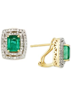 Rare Featuring Gemfields Certified Emerald (1-1/2 Ct. T.w.) And Diamond (3/8 Ct. T.w.) Earrings In 14k Gold.