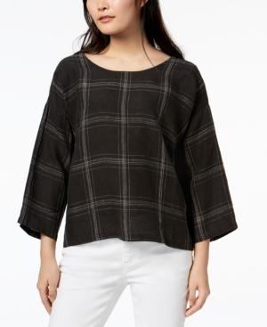 Eileen Fisher Organic Linen Windowpane-print Top, Regular & Petite
