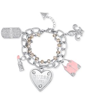 Guess Silver-tone Multi-strand Pave & Enamel Charm Bracelet