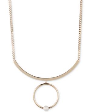 Dkny Gold-tone Imitation Pearl Ring Bar Pendant Necklace, Created For Macy's