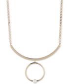 Dkny Gold-tone Imitation Pearl Ring Bar Pendant Necklace, Created For Macy's