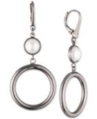 Dkny Hematite-tone Imitation Pearl Circle Drop Earrings, Created For Macy's