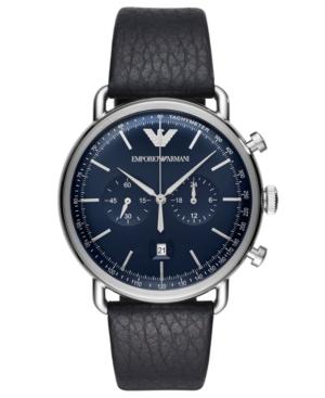 Emporio Armani Men's Chronograph Blue Leather Strap Watch 43mm