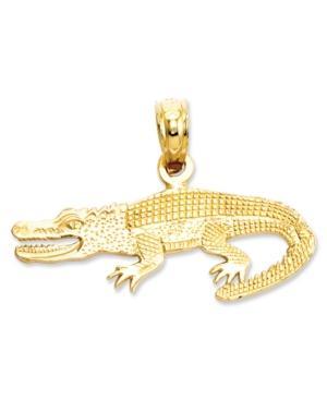 14k Gold Charm, Textured Alligator Charm