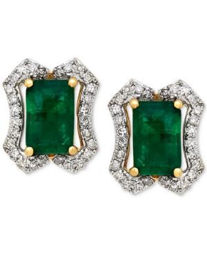 Emerald (1-1/5 Ct. T.w.) & Diamond (1/6 Ct. T.w.) Stud Earrings (3/8 Ct. T.w.) In 14k Gold