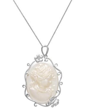 Sterling Silver Necklace, Mother Of Pearl Cameo Pendant (45mm X 30mm)