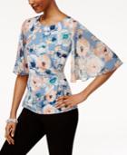 Msk Floral-print Flutter-sleeve Evening Blouse