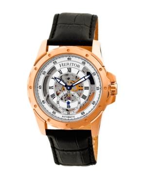 Heritor Automatic Armstrong Rose Gold & Silver Leather Watches 44mm