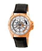 Heritor Automatic Armstrong Rose Gold & Silver Leather Watches 44mm