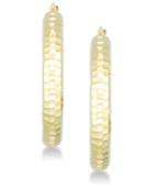 Signature Gold Diamond Accent Hammered Hoop Earrings In 14k Gold Over Resin