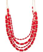 Nine West Gold-tone Red Bead Multi-row Necklace