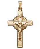 14k Gold Pendant, Starburst Crucifix