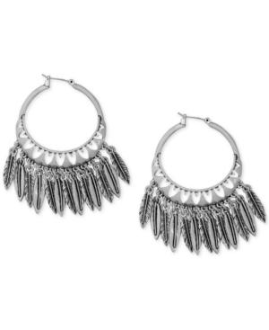 Lucky Brand Silver-tone Feather Hoop Earrings