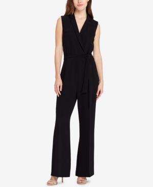 Tahari Belted Lapel-collar Jumpsuit