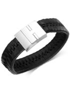 Sutton By Rhona Sutton Men's Stainless Steel And Braided Black Leather Bracelet
