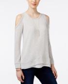 Bar Iii Heathered Cold-shoulder Snit Top, Only At Macy's