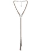 Guess Silver-tone Crystal & Woven Faux Suede Chain Tassel Lariat Necklace, 18 + 2 Extender