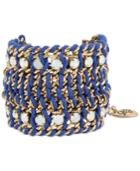 Betsey Johnson Gold-tone Crystal Blue Cord Mesh Bracelet