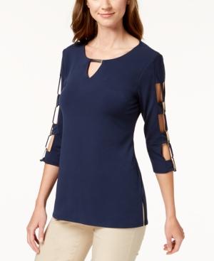 Jm Collection Lattice-sleeve Top, Created For Macy's