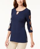 Jm Collection Lattice-sleeve Top, Created For Macy's