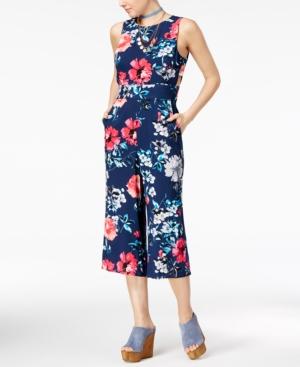 Crystal Doll Juniors' Floral-print Gaucho Jumpsuit