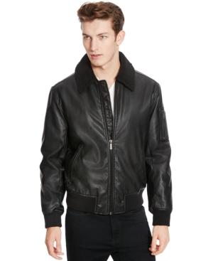 Kenneth Cole Reaction Pleather Bomber With Faux Fur Collar