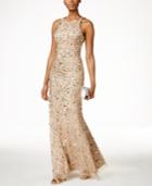 Adrianna Papell Sequined Racerback Illusion Gown
