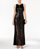 Adrianna Papell Petite Geo-sequined Gown