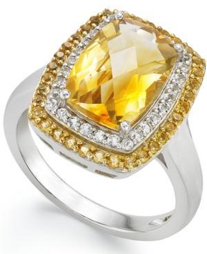 Sterling Silver Ring, Citrine (3-1/3 Ct.t .w.) And White Topaz (1/5 Ct. T.w.) Rectangle Ring