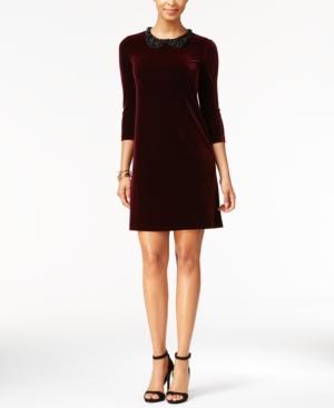 Betsey Johnson Embellished-collar Velvet Shift Dress