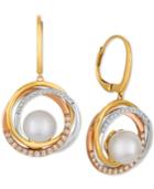 Le Vian Cultured Freshwater Pearl (9mm) & Diamond (3/8 Ct. T.w.) Drop Earrings In 14k Gold, White Gold & Rose Gold