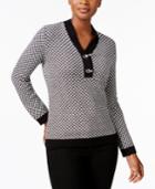 Karen Scott Toggle-trim Henley Cotton Sweater, Created For Macy's