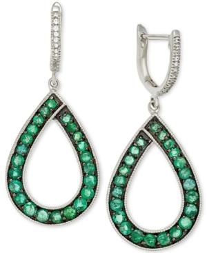 Emerald (1-5/8 Ct. T.w.) And Diamond (1/10 Ct. T.w.) Teardrop Earrings In 14k White Gold