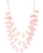 M. Haskell Gold-tone Pink Teardrop Faceted Bead Multi-row Necklace