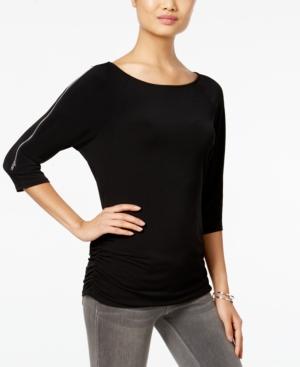 Inc International Concepts Petite Zip-trim Top, Created For Macy's