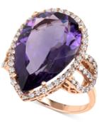 Amethyst (11-1/2 Ct. T.w.) And Diamond (3/4 Ct. T.w.) Teardrop Ring In 14k Rose Gold