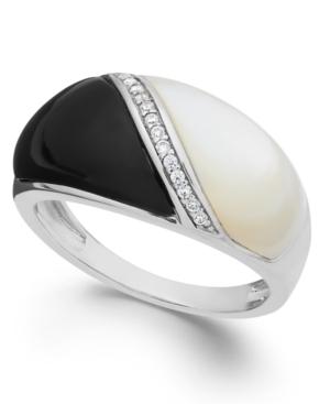 Onyx (2-1/4 Ct. T.w.), Mother Of Pearl (2-1/5 Ct. T.w.) And Diamond Accent Ring In Sterling Silver