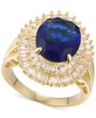 Simulated Sapphire & Cubic Zirconia Double Halo Ring In Sterling Silver