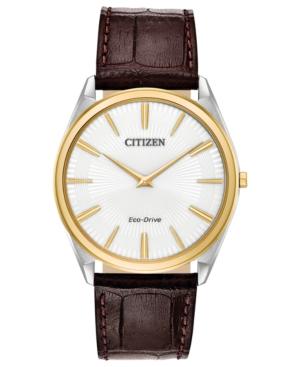 Citizen Eco-drive Men's Stiletto Brown Leather Strap Watch 38mm