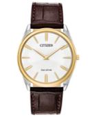 Citizen Eco-drive Men's Stiletto Brown Leather Strap Watch 38mm