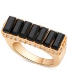 Guess Gold-tone Crystal And Black Stone Ring