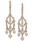 Anne Klein Gold-tone Crystal & Imitation Pearl Chandelier Earrings