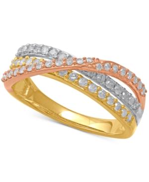 Diamond Tri-color Crisscross Statement Ring (1/2 Ct. T.w.) In 14k Gold, Rose Gold & White Rhodium-plate