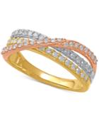 Diamond Tri-color Crisscross Statement Ring (1/2 Ct. T.w.) In 14k Gold, Rose Gold & White Rhodium-plate