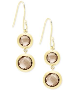 Smokey Quartz Double Drop Earrings (10 Ct. T.w.) In 18k Gold-plated Sterling Silver
