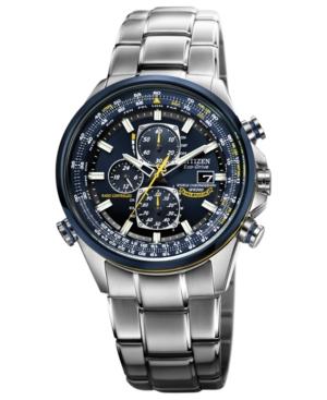 Citizen Men's Eco-drive Blue Angels World Chronograph A-t Stainless Steel Bracelet Watch 43mm At8020-54l