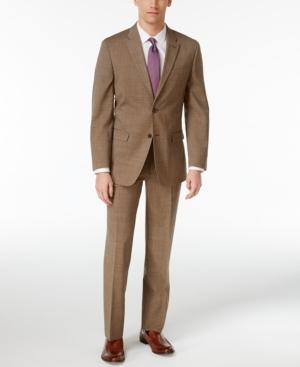 Tommy Hilfiger Men's Slim-fit Stretch Performance Light Brown Pindot Suit