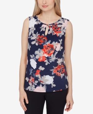 Tahari Asl Pleated Keyhole Shell